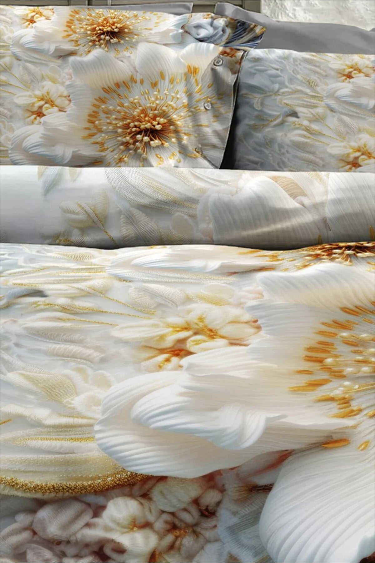 %100 Pamuk Percale Çeyizlik Luxury 5D Dijital Çift Kişilik Nevresim Takımı Nakkaş
