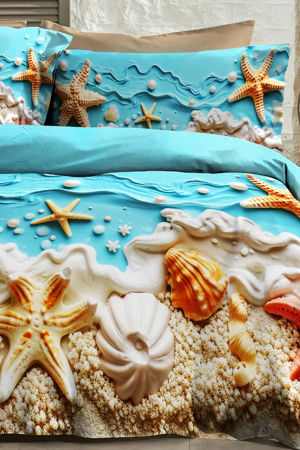 %100 Pamuk Percale Çeyizlik Luxury 5D Dijital Çift Kişilik Nevresim Takımı Sea Of Dreams