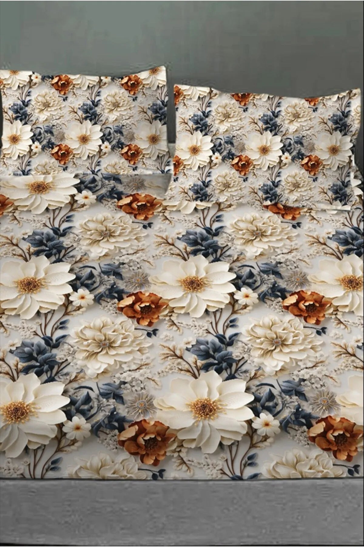 %100 Pamuk Lastikli Çarşaf Özel Tasarım 5D Dijital 60 Tel Brown