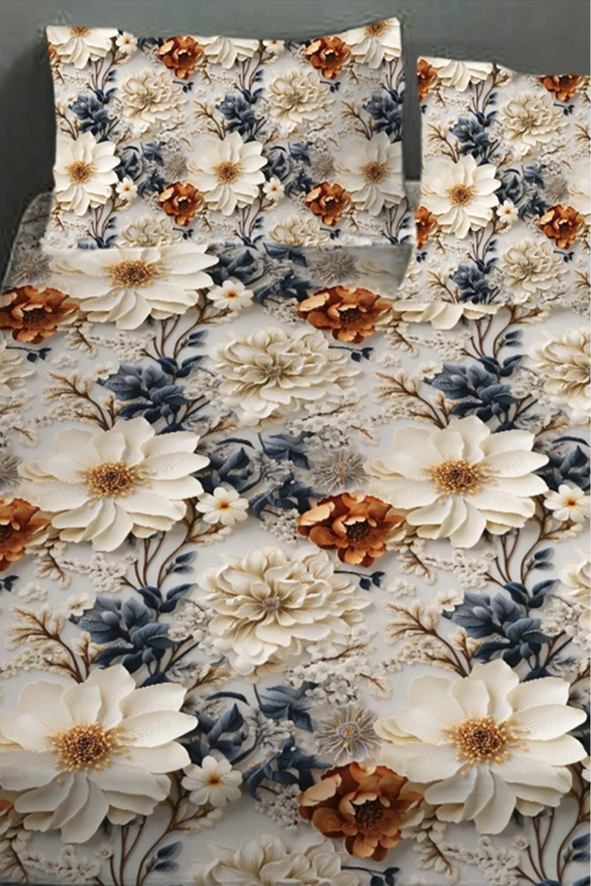 %100 Pamuk Lastikli Çarşaf Özel Tasarım 5D Dijital 60 Tel Brown