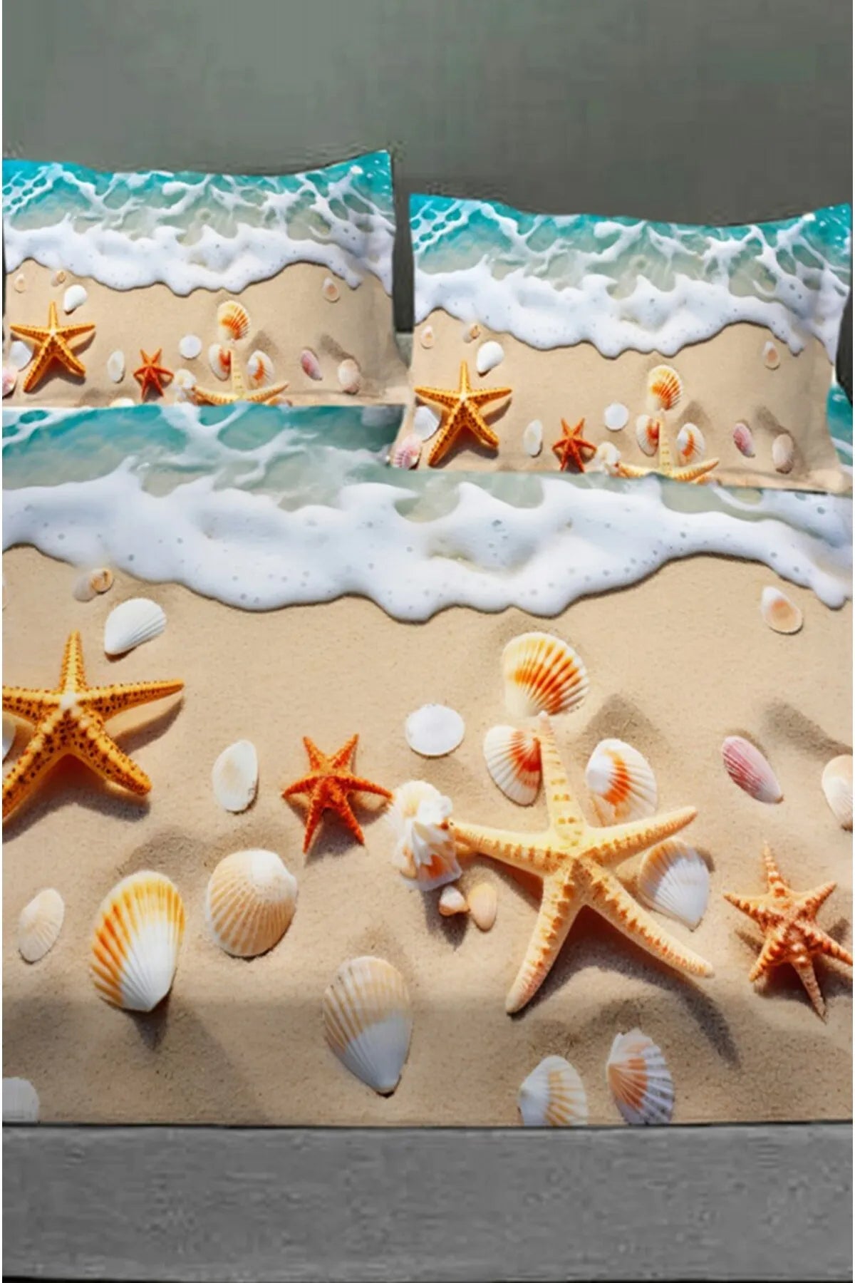 %100 Pamuk Lastikli Çarşaf Özel Tasarım 5D Dijital 60 Tel Deniz Yıldızları