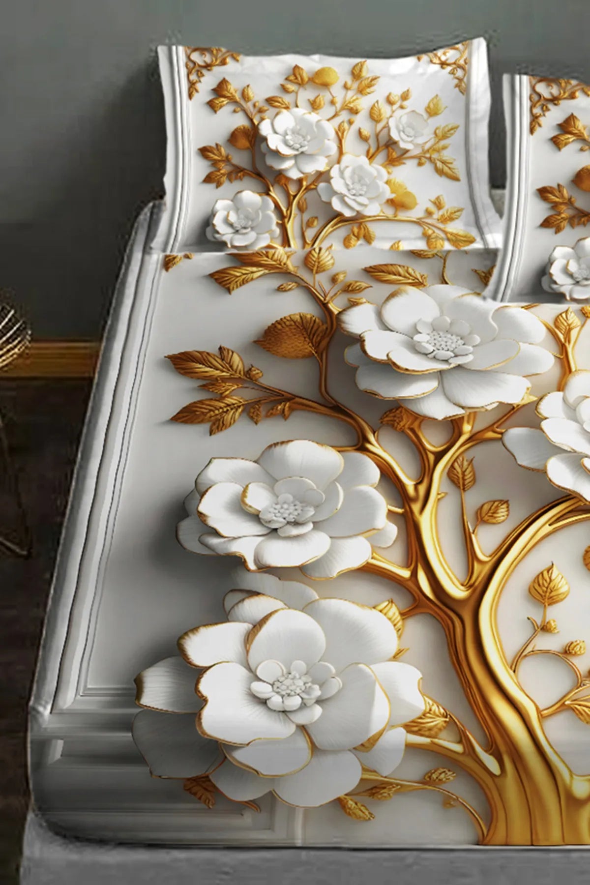 %100 Pamuk Lastikli Çarşaf Özel Tasarım 5D Dijital 60 Tel Dore