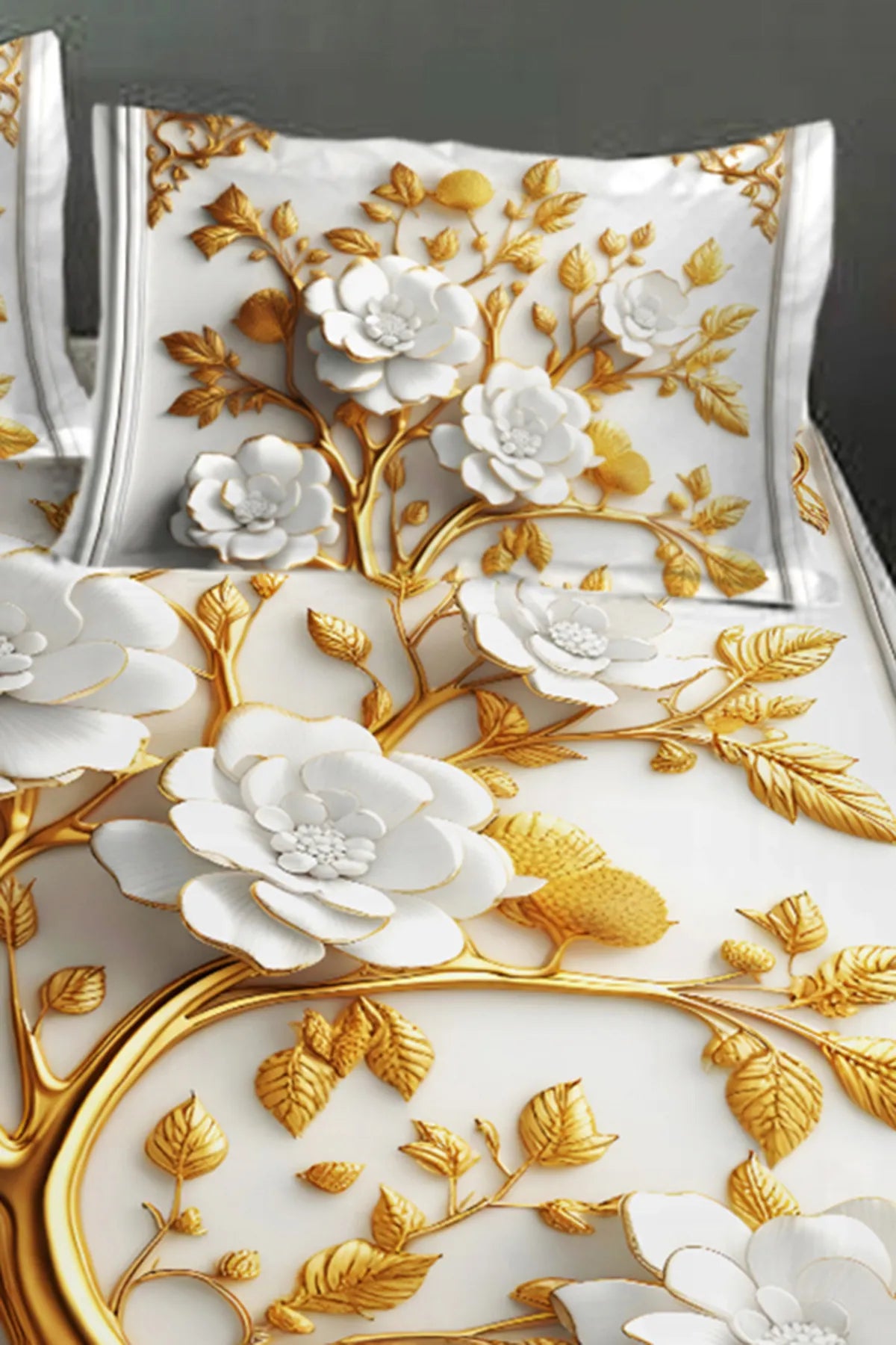 %100 Pamuk Lastikli Çarşaf Özel Tasarım 5D Dijital 60 Tel Dore