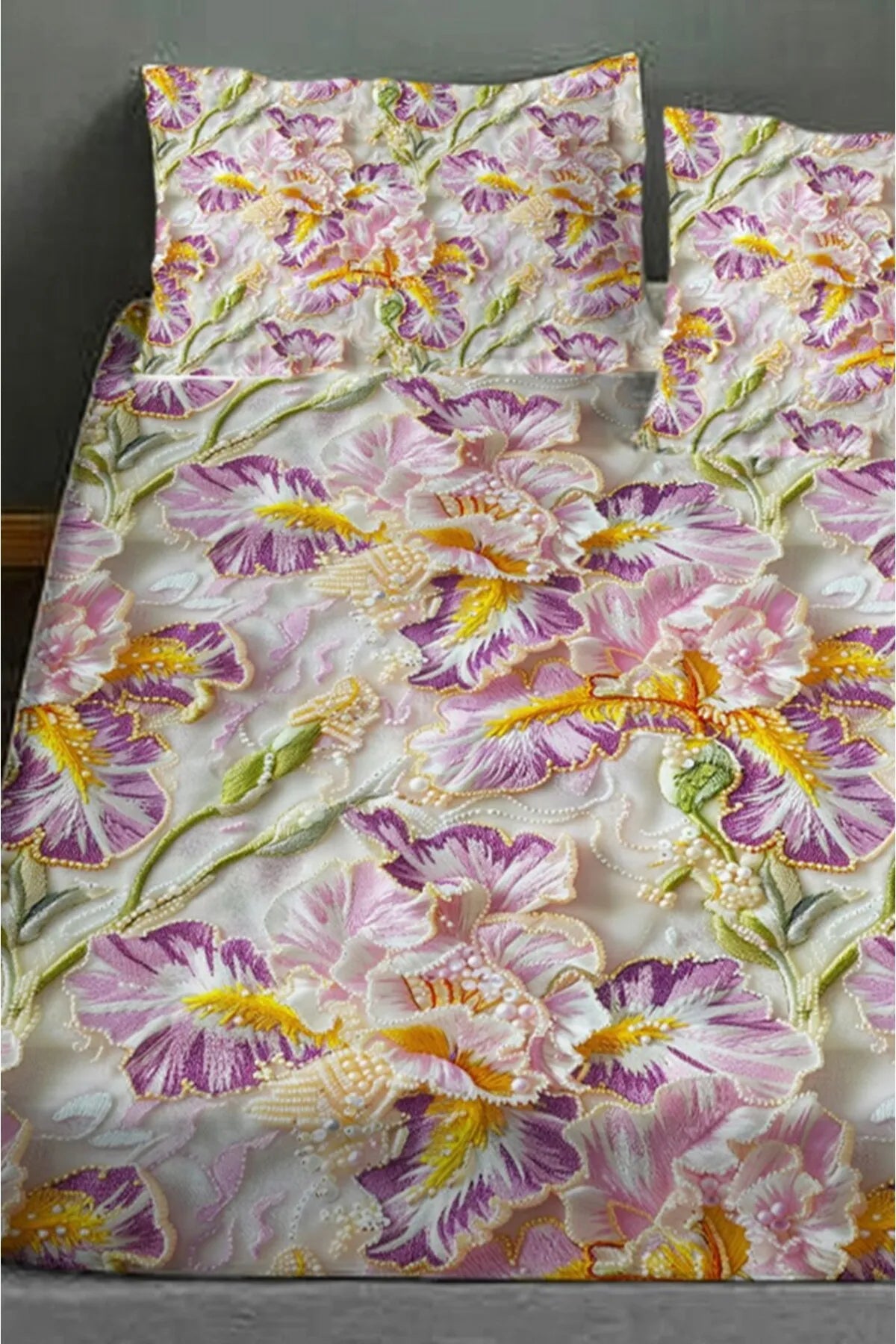 %100 Pamuk Lastikli Çarşaf Özel Tasarım 5D Dijital 60 Tel Embroidery Dreams