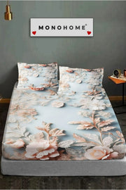 %100 Pamuk Lastikli Çarşaf Özel Tasarım 5D Dijital 60 Tel Flowers of Dream