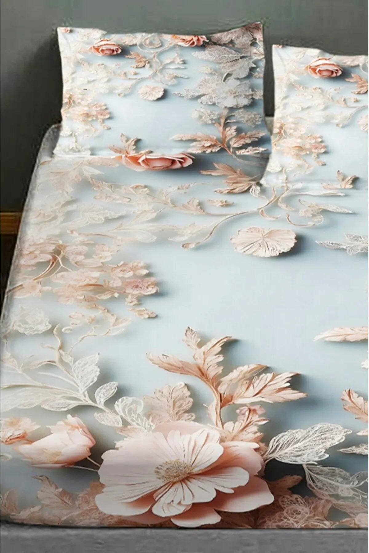 %100 Pamuk Lastikli Çarşaf Özel Tasarım 5D Dijital 60 Tel Flowers of Dream