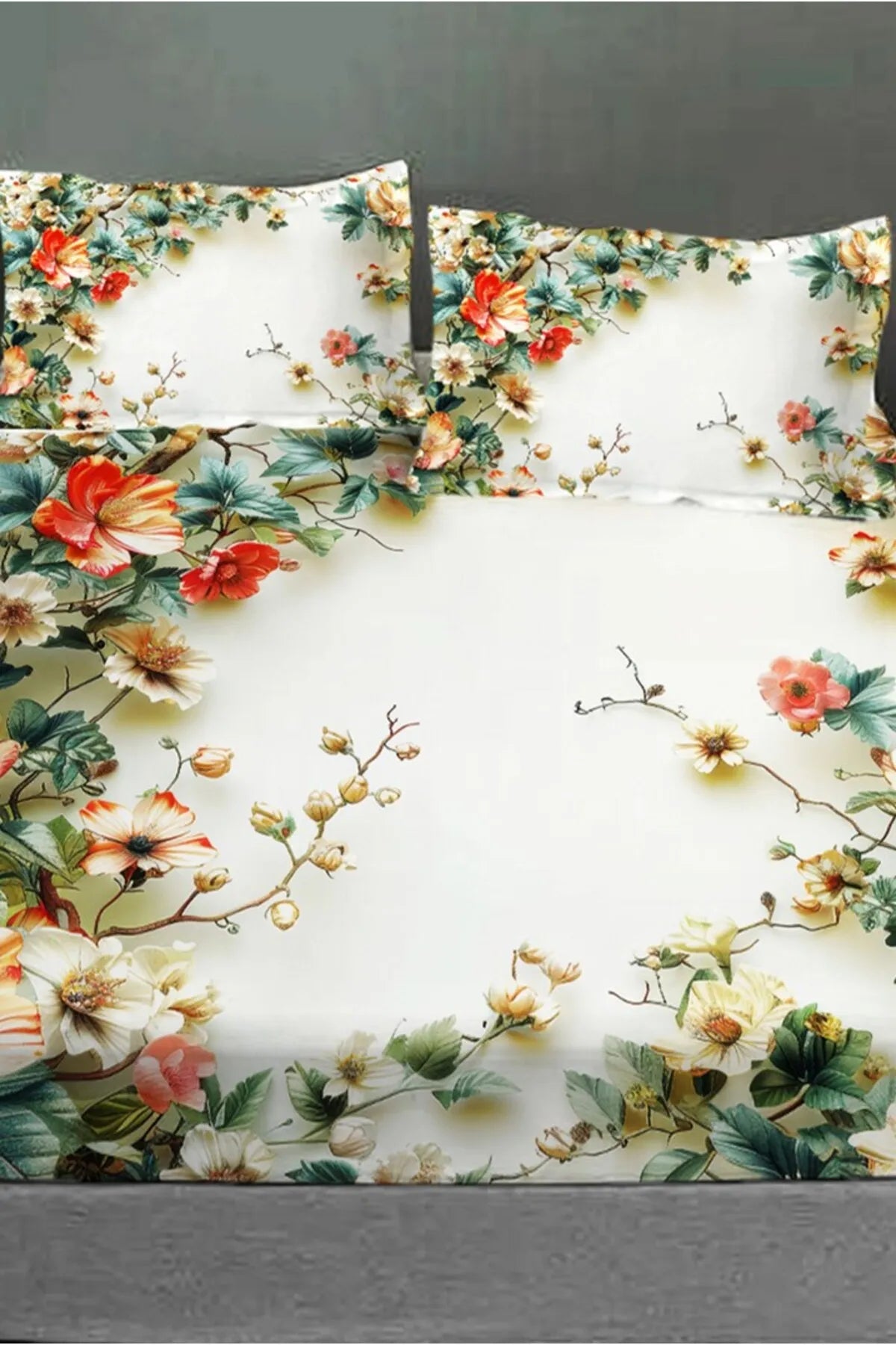 %100 Pamuk Lastikli Çarşaf Özel Tasarım 5D Dijital 60 Tel Garden 2