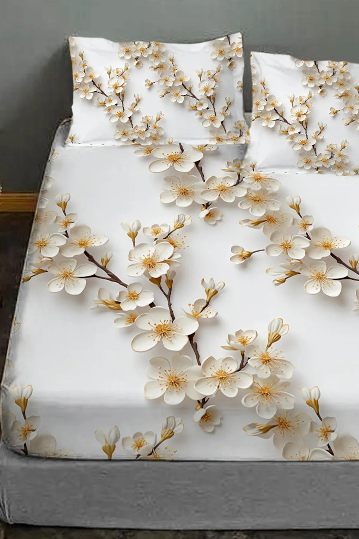 %100 Pamuk Lastikli Çarşaf Özel Tasarım 5D Dijital 60 Tel Jasmin