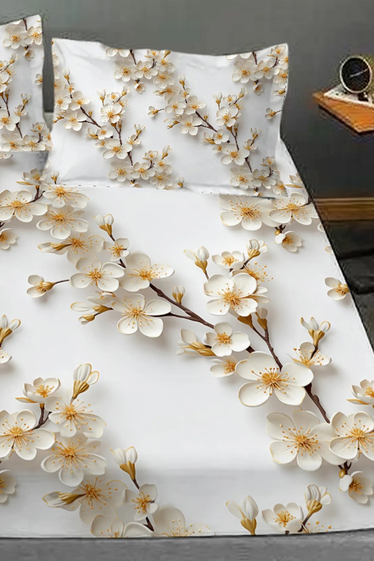 %100 Pamuk Lastikli Çarşaf Özel Tasarım 5D Dijital 60 Tel Jasmin