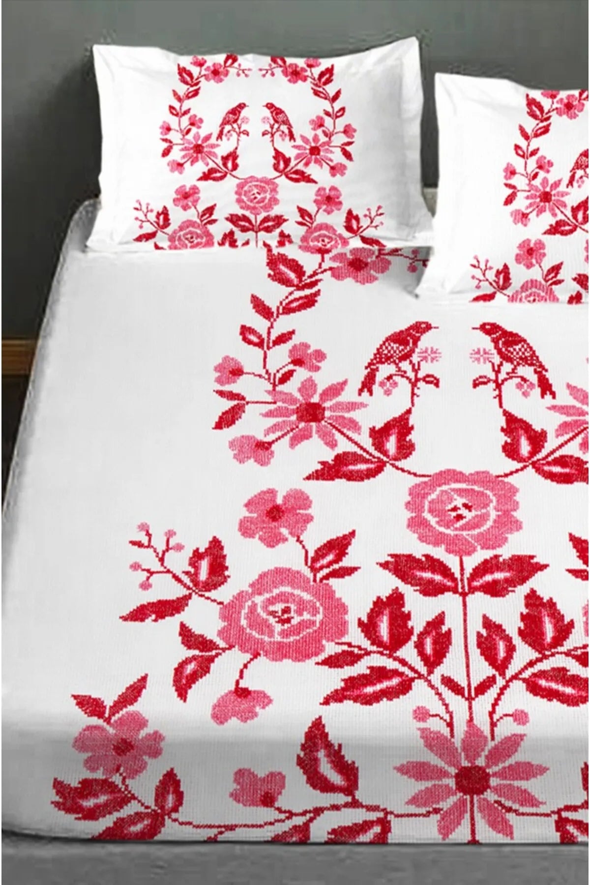 %100 Pamuk Lastikli Çarşaf Özel Tasarım 5D Dijital 60 Tel Kanaviçe