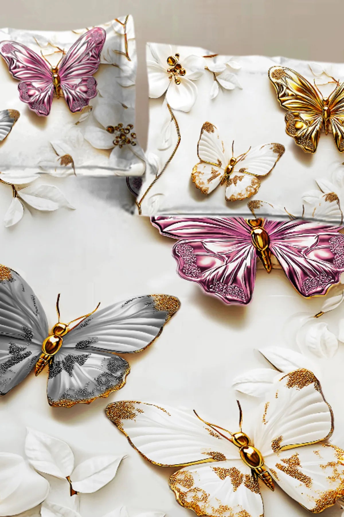 %100 Pamuk Lastikli Çarşaf Özel Tasarım 5D Dijital 60 Tel Kelebek