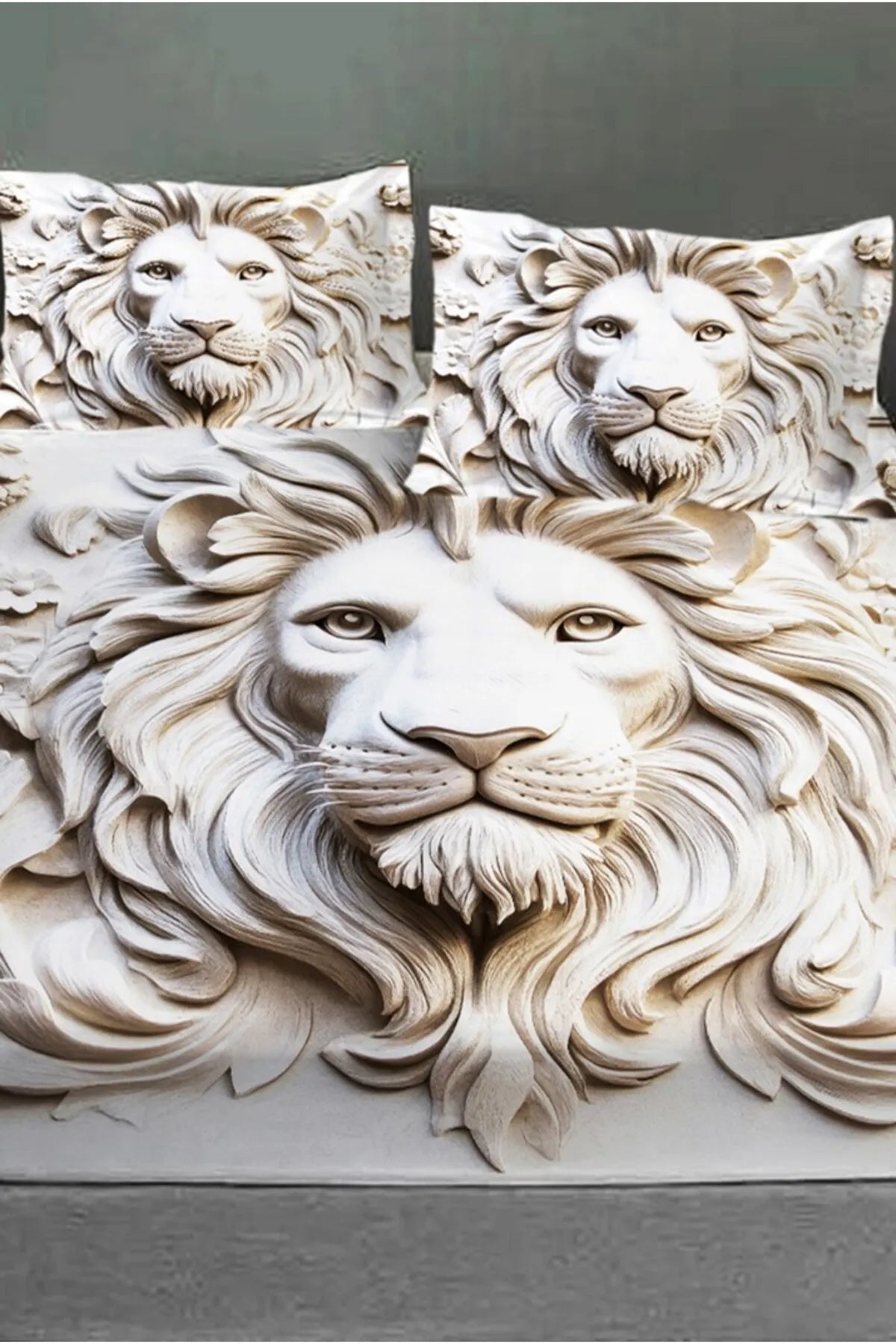 %100 Pamuk Lastikli Çarşaf Özel Tasarım 5D Dijital 60 Tel Lion