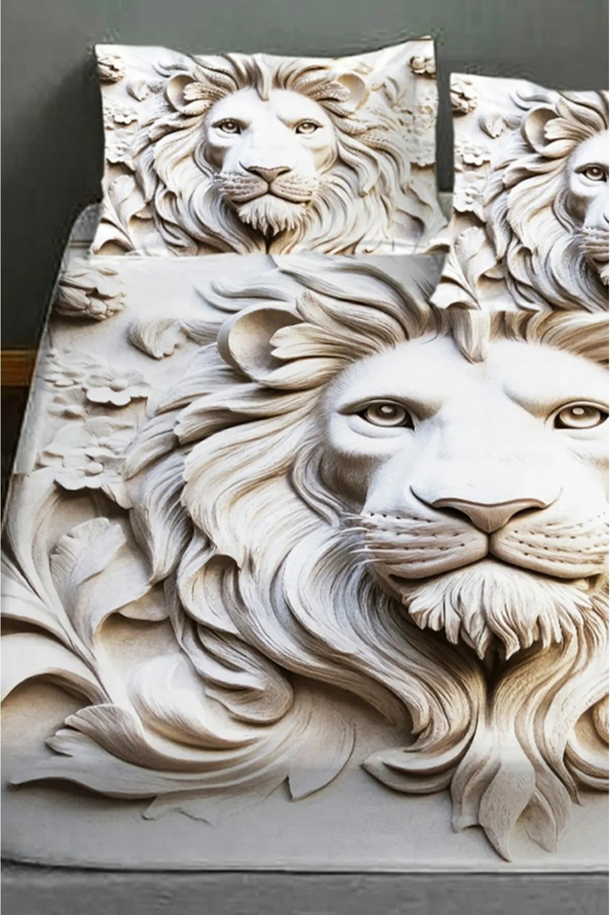 %100 Pamuk Lastikli Çarşaf Özel Tasarım 5D Dijital 60 Tel Lion