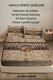 %100 Pamuk Lastikli Çarşaf Özel Tasarım 5D Dijital 60 Tell Leopard Fabric
