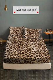 %100 Pamuk Lastikli Çarşaf Özel Tasarım 5D Dijital 60 Tell Leopar feather