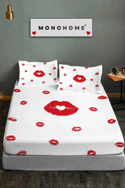 %100 Pamuk Lastikli Çarşaf Özel Tasarım 5D Dijital 60 Tell Lips