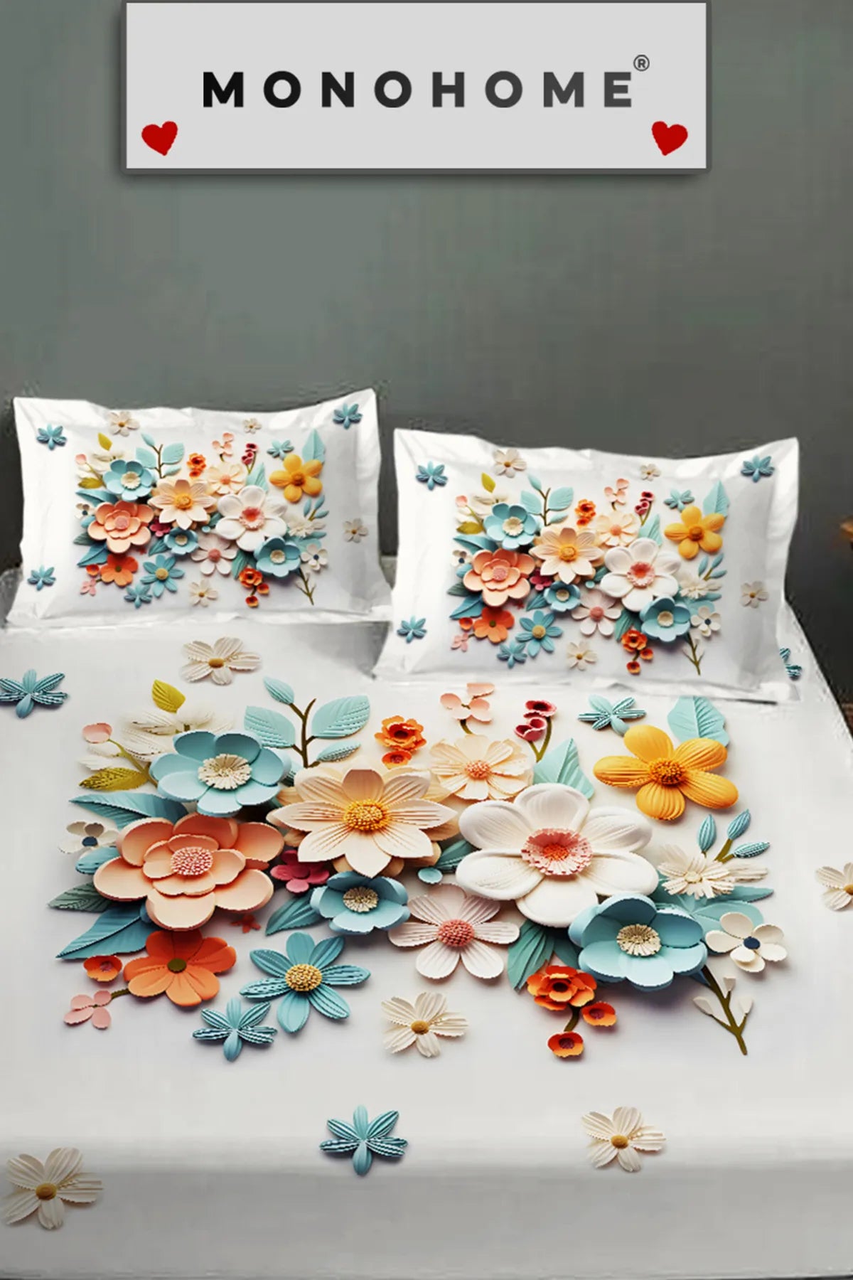 %100 Pamuk Lastikli Çarşaf Özel Tasarım 5D Dijital 60 Tel Lotus