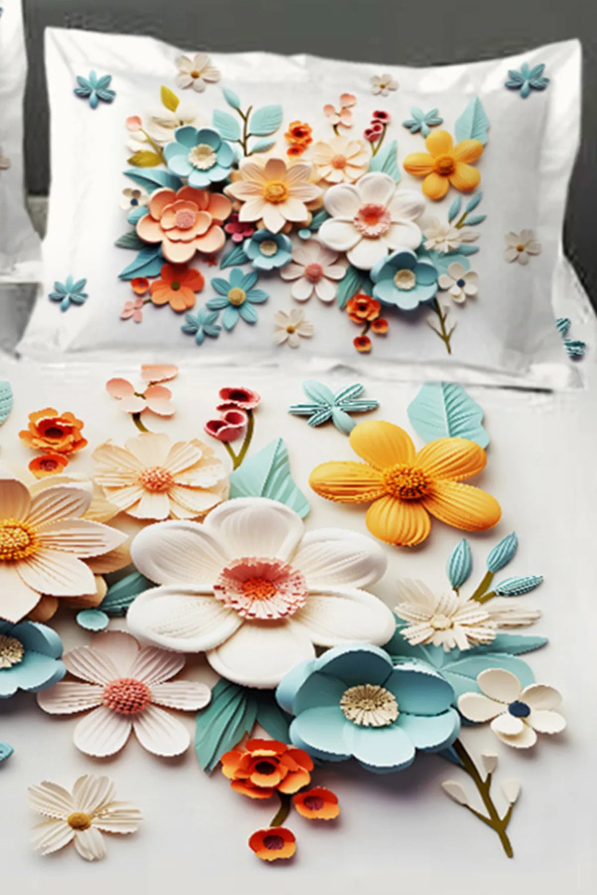 %100 Pamuk Lastikli Çarşaf Özel Tasarım 5D Dijital 60 Tel Lotus