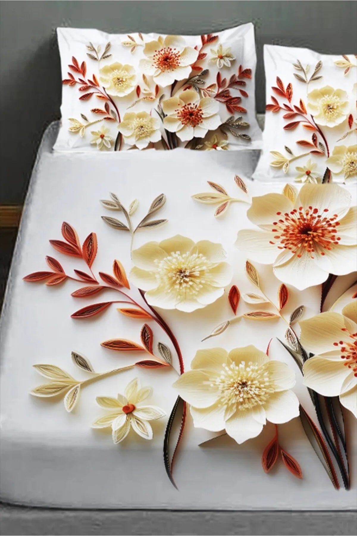 %100 Pamuk Lastikli Çarşaf Özel Tasarım 5D Dijital 60 Tel Lotus