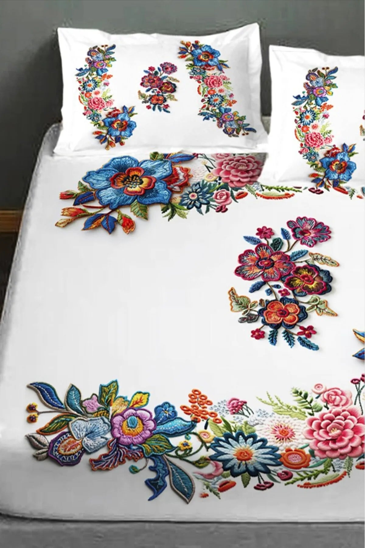 %100 Pamuk Lastikli Çarşaf Özel Tasarım 5D Dijital 60 Tel Nakış