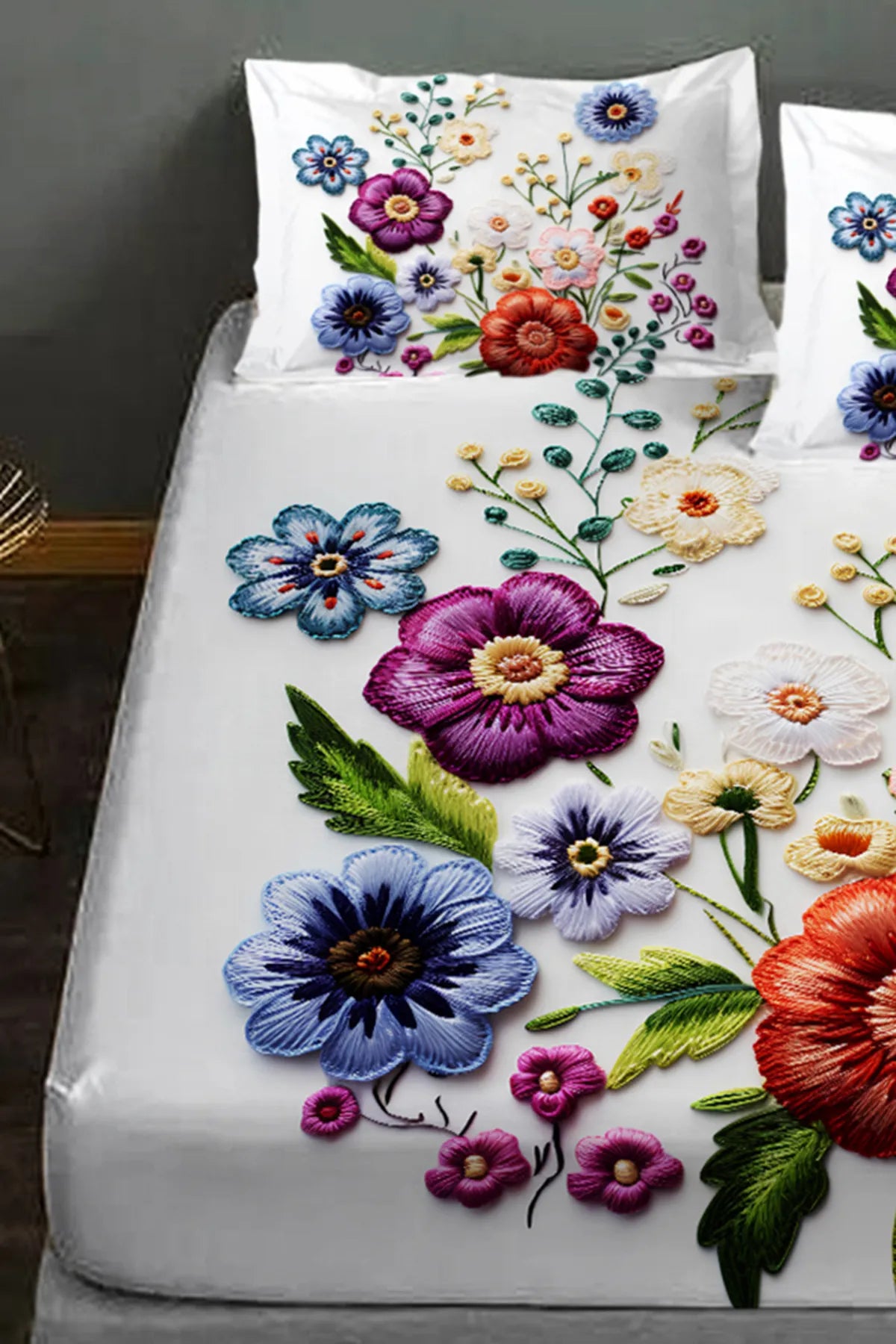 %100 Pamuk Lastikli Çarşaf Özel Tasarım 5D Dijital 60 Tel Nakkaş