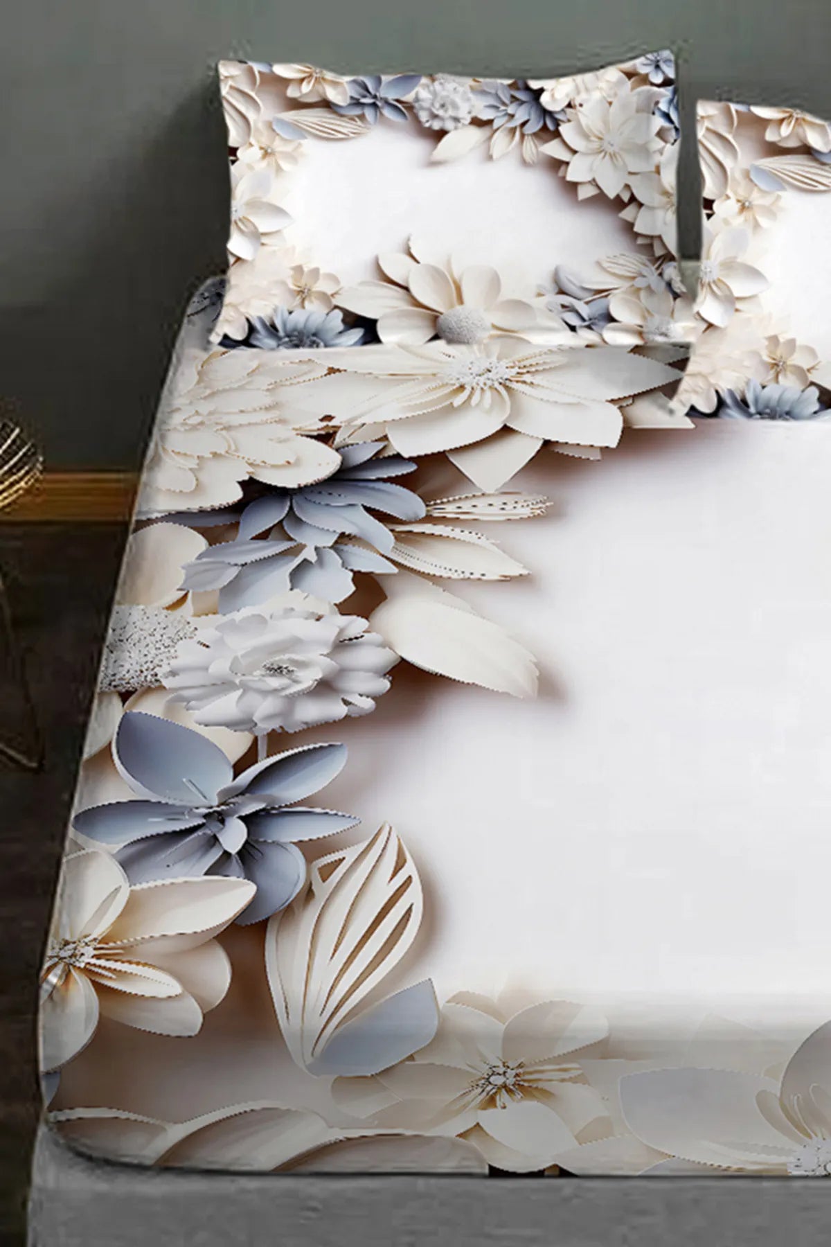 %100 Pamuk Lastikli Çarşaf Özel Tasarım 5D Dijital 60 Tel Orkide