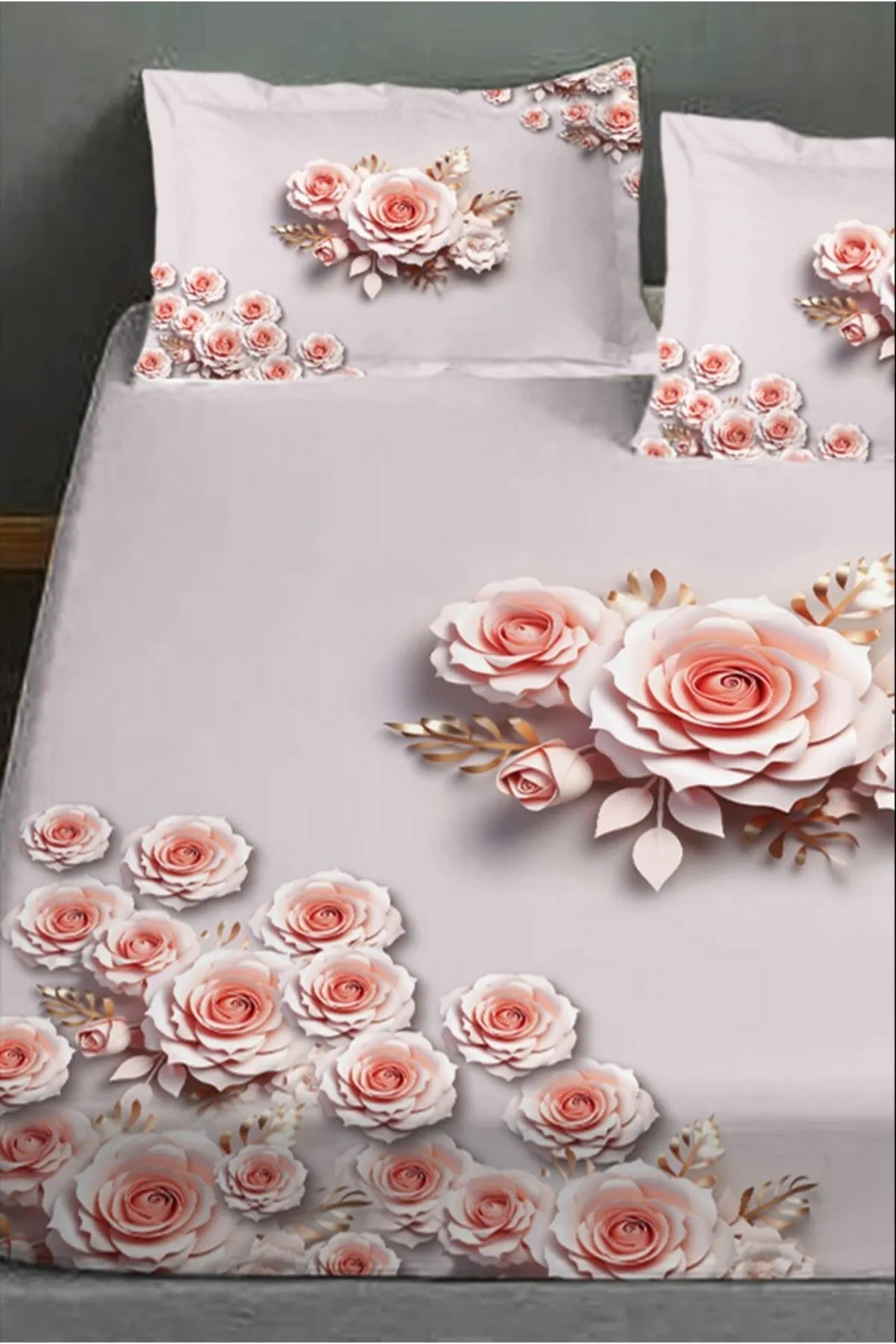 %100 Pamuk Lastikli Çarşaf Özel Tasarım 5D Dijital 60 Tel Pink