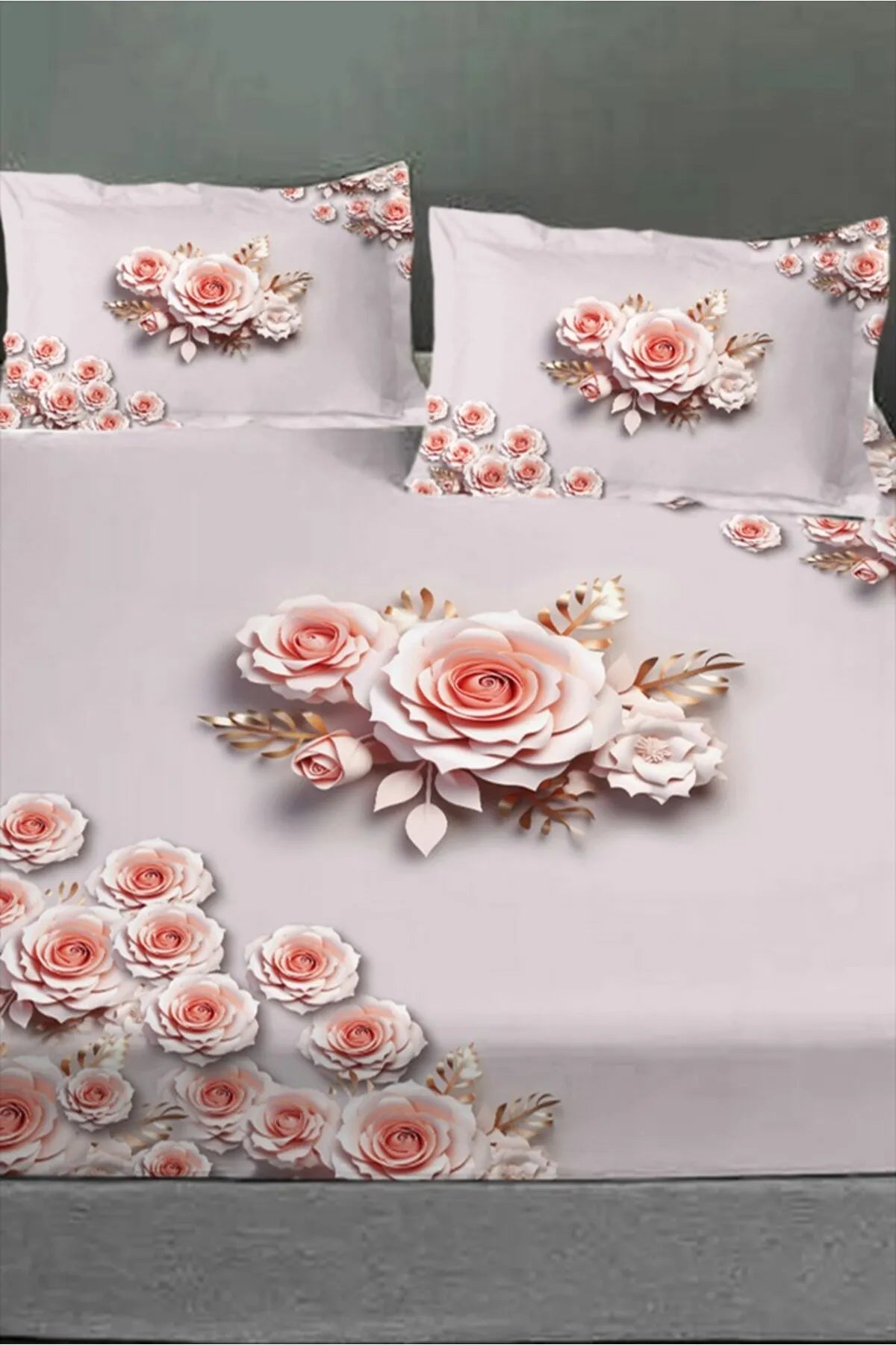 %100 Pamuk Lastikli Çarşaf Özel Tasarım 5D Dijital 60 Tel Pink