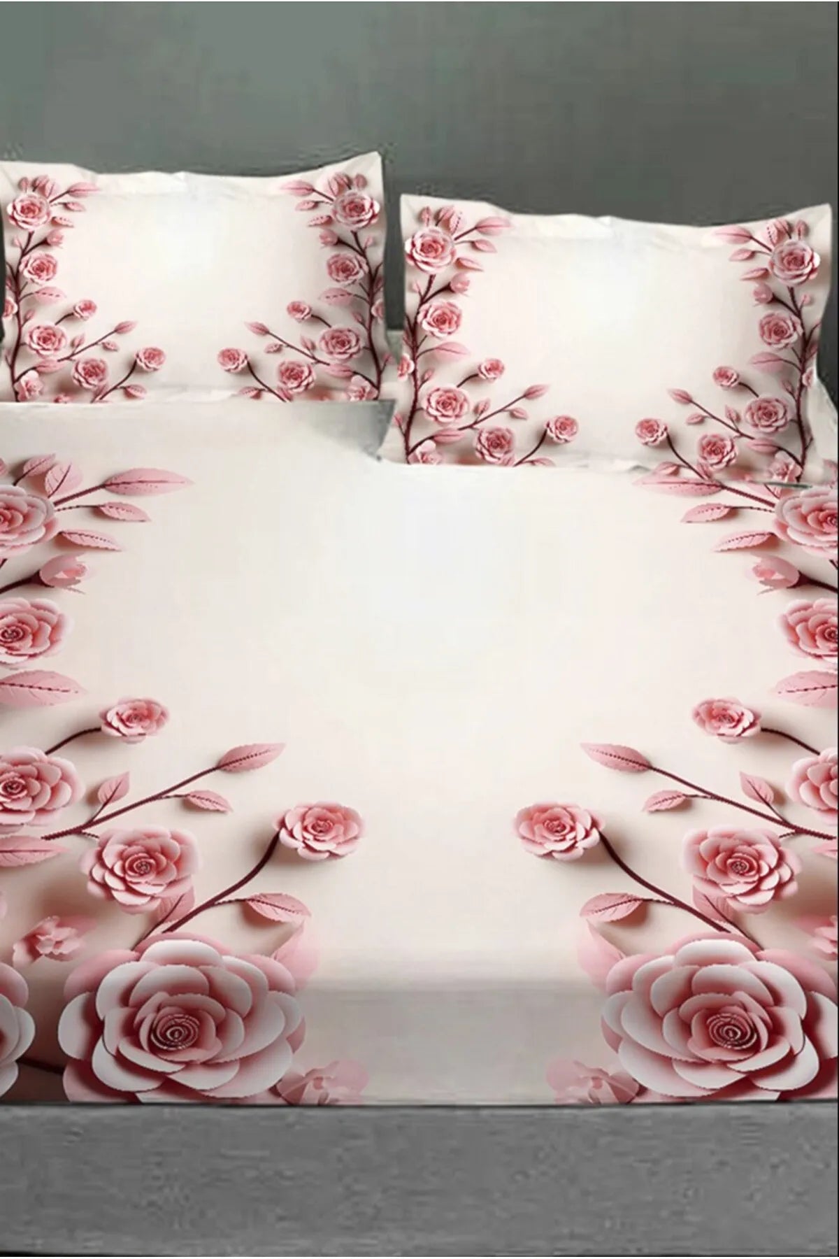 %100 Pamuk Lastikli Çarşaf Özel Tasarım 5D Dijital 60 Tel Pudra