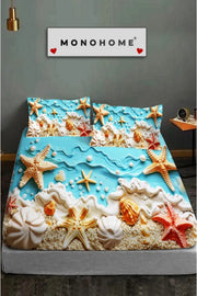 %100 Pamuk Lastikli Çarşaf Özel Tasarım 5D Dijital 60 Tel Sea of Dreams