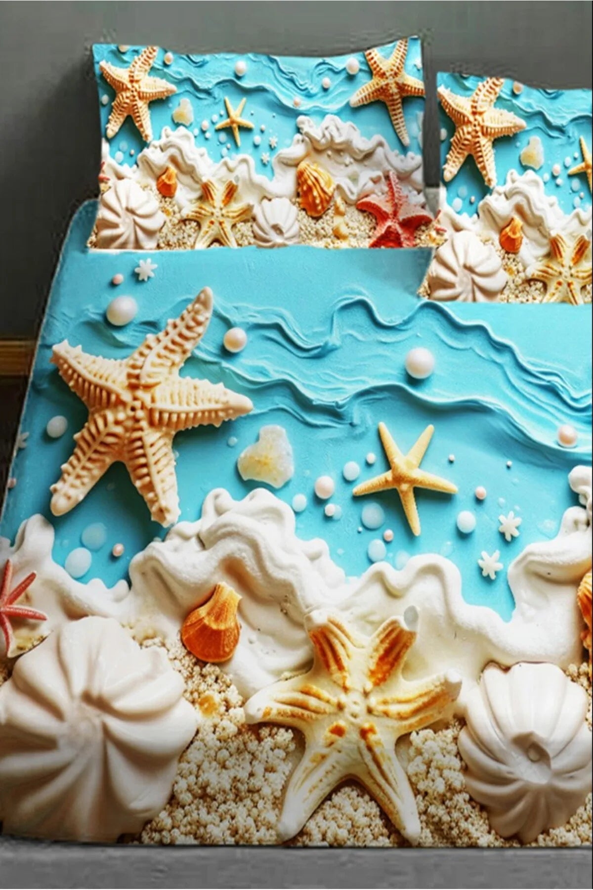 %100 Pamuk Lastikli Çarşaf Özel Tasarım 5D Dijital 60 Tel Sea of Dreams