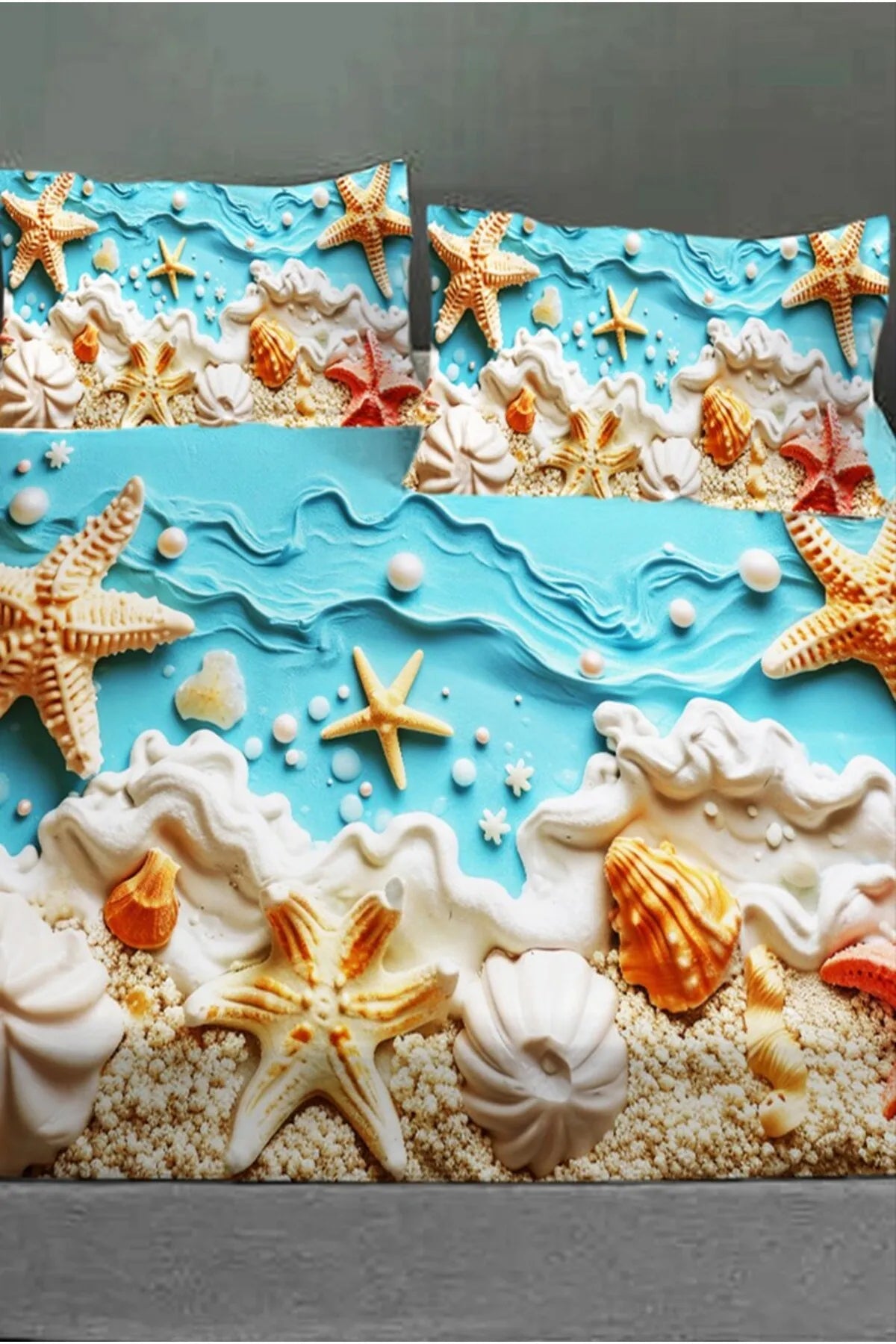 %100 Pamuk Lastikli Çarşaf Özel Tasarım 5D Dijital 60 Tel Sea of Dreams