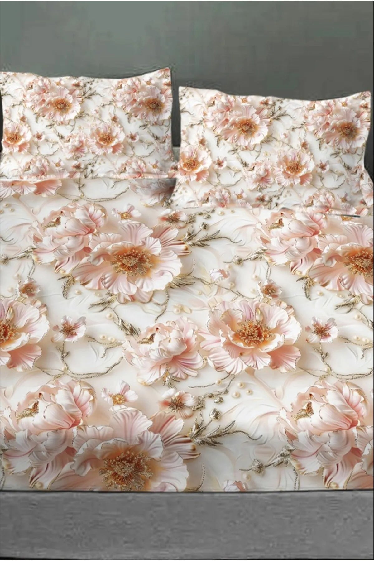 %100 Pamuk Lastikli Çarşaf Özel Tasarım 5D Dijital 60 Tel Soft Rose