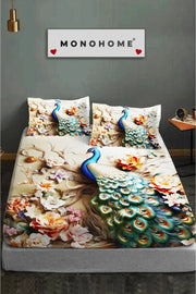 %100 Pamuk Lastikli Çarşaf Özel Tasarım 5D Dijital 60 Tel Tavus