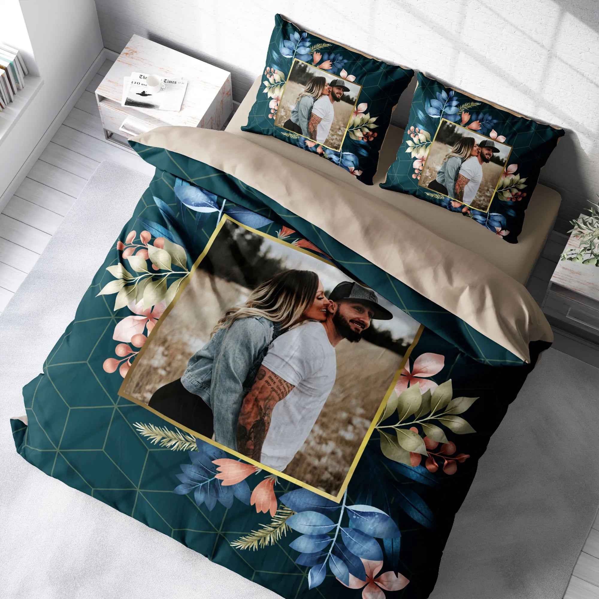 Monohome Kişiye Özel Çift Kişilik Nevresim Takımı Frame Flowers