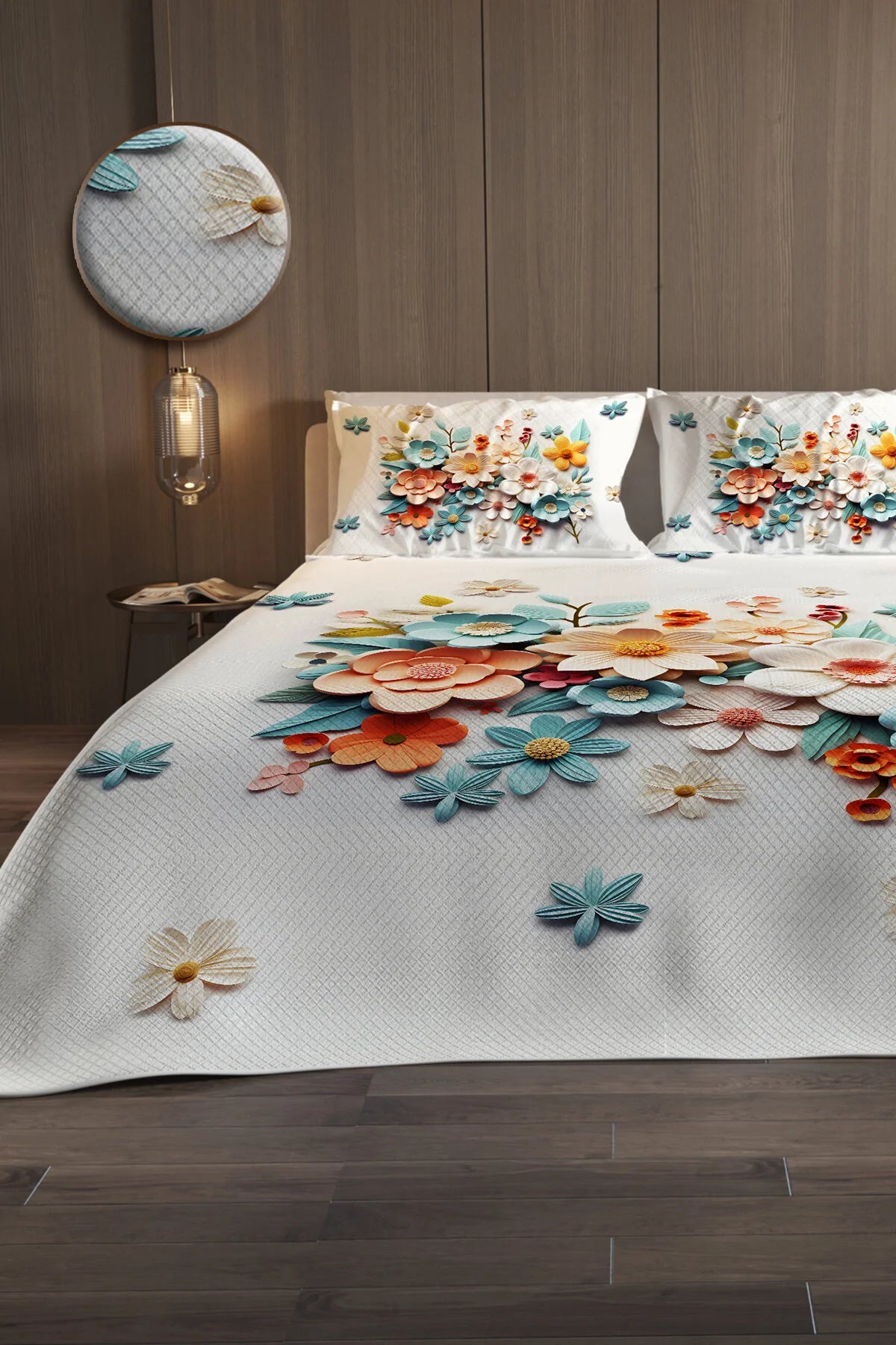 %100 Pamuk Çift Kişilik Pike Takımı Yatak Örtüsü Özel Dokuma Lotus