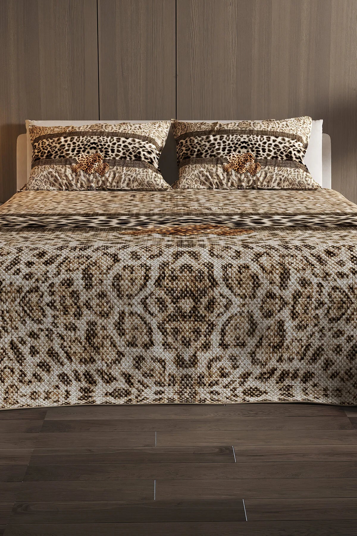 %100 Pamuk Çift Kişilik Pike Takımı Yatak Örtüsü Özel Dokuma Leopar Fabric