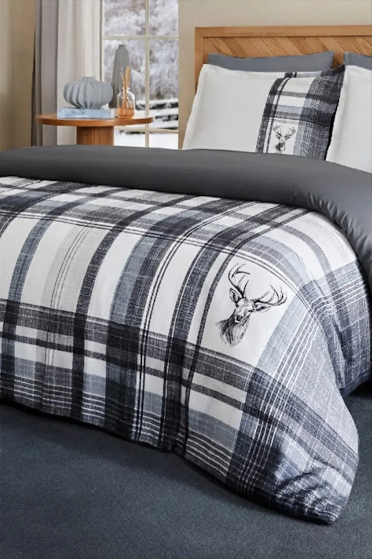 MONOHOME Percale Luxury %100 Pamuk Dijital Nevresim Takımı Gray Ekose