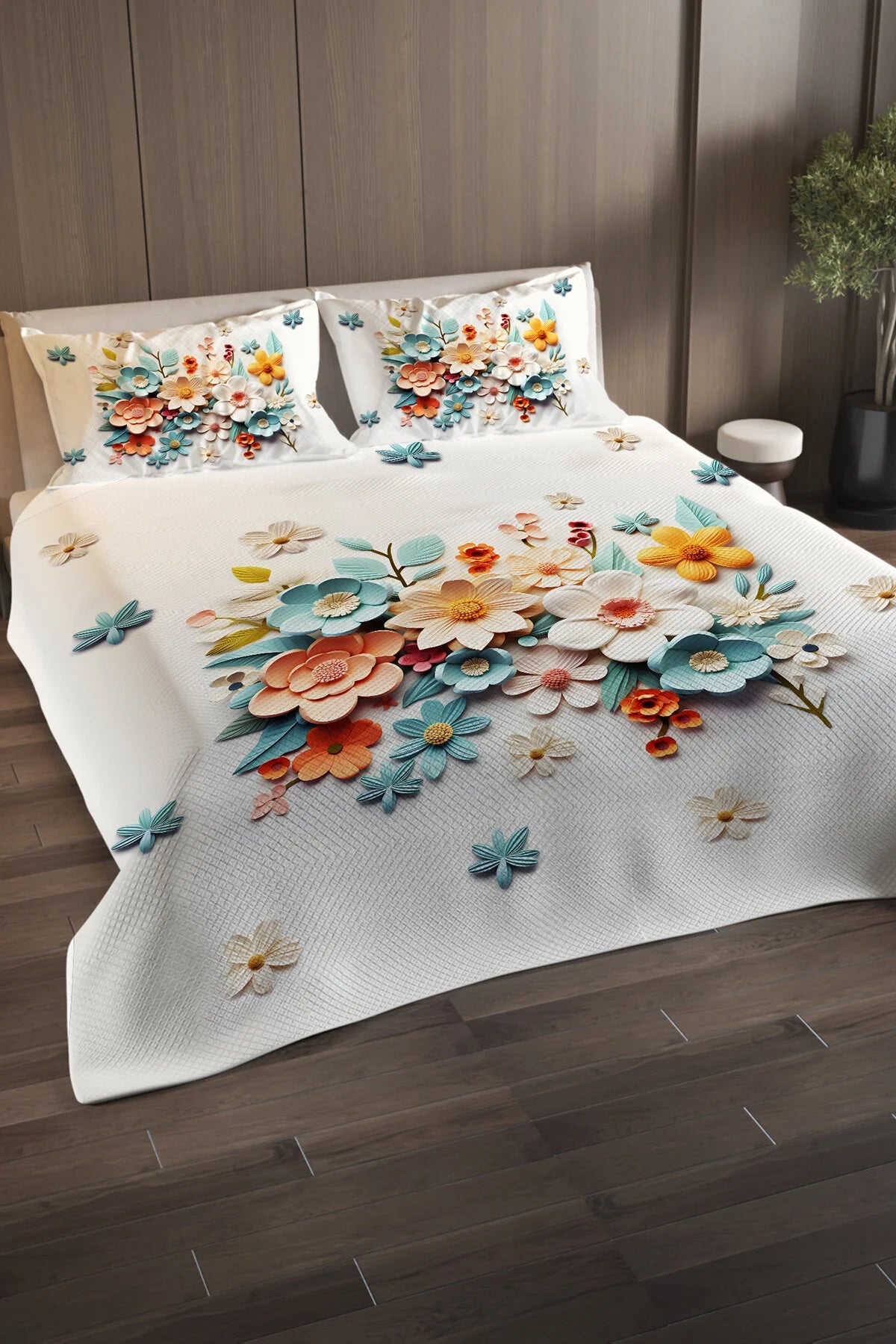 %100 Pamuk Çift Kişilik Pike Takımı Yatak Örtüsü Özel Dokuma Lotus