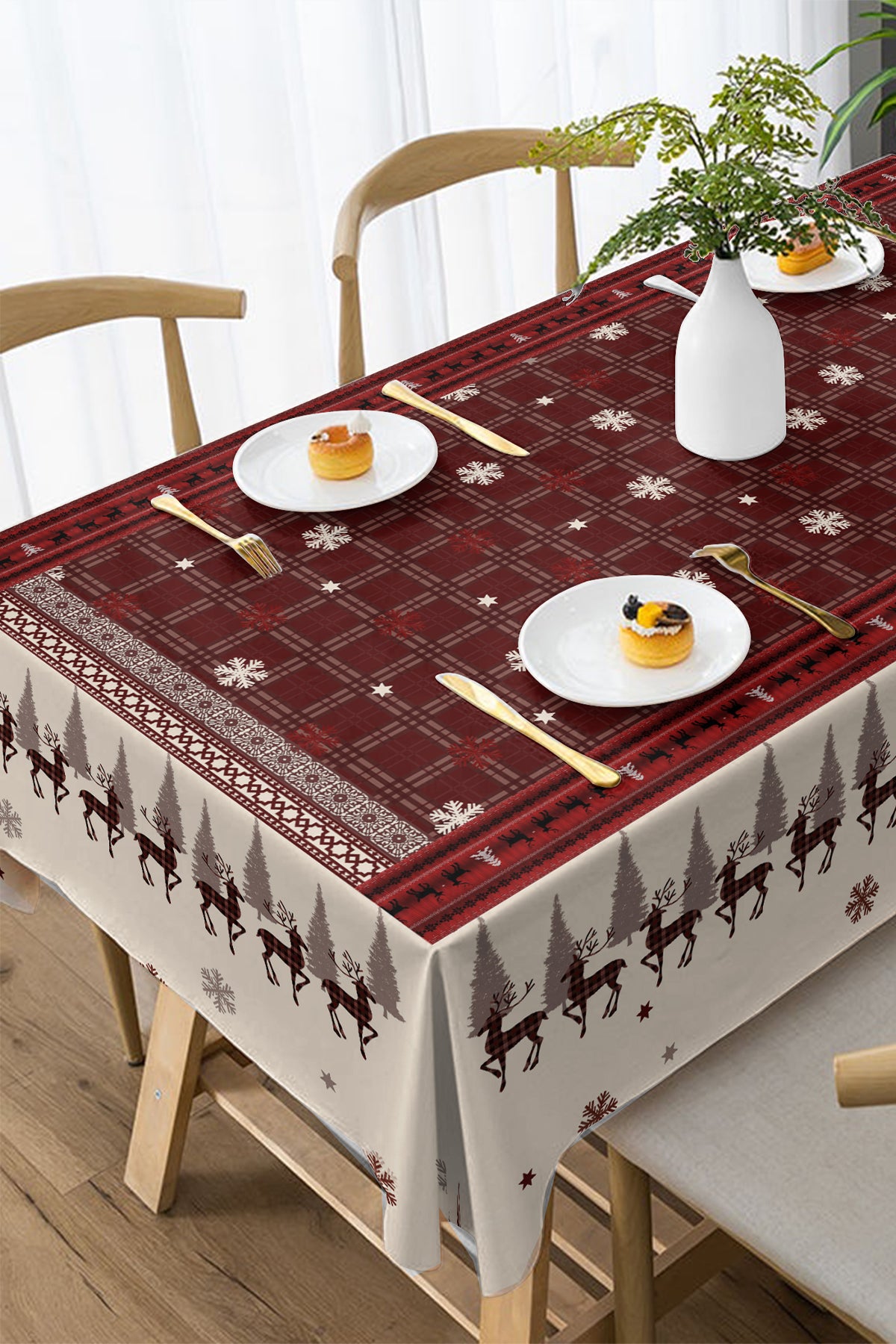 Christmas Masa örtüsü Yılbaşı - 5D Dijital Tasarım Özel Dokuma Red Deers