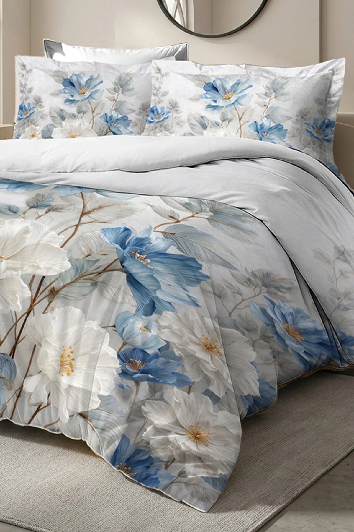 Premıum Pamuk Saten Çift Kişilik Nevresim Takımı Soft Blue