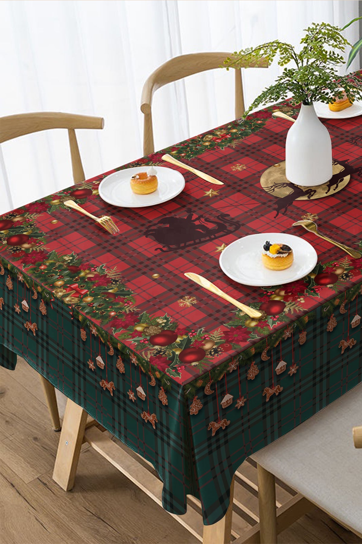 Christmas Masa örtüsü Yılbaşı- 5D Dijital Tasarım Özel Dokuma Decorations