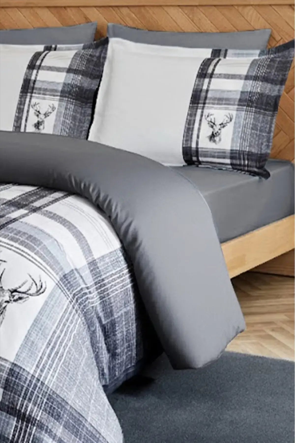 MONOHOME Percale Luxury %100 Pamuk Dijital Nevresim Takımı Gray Ekose