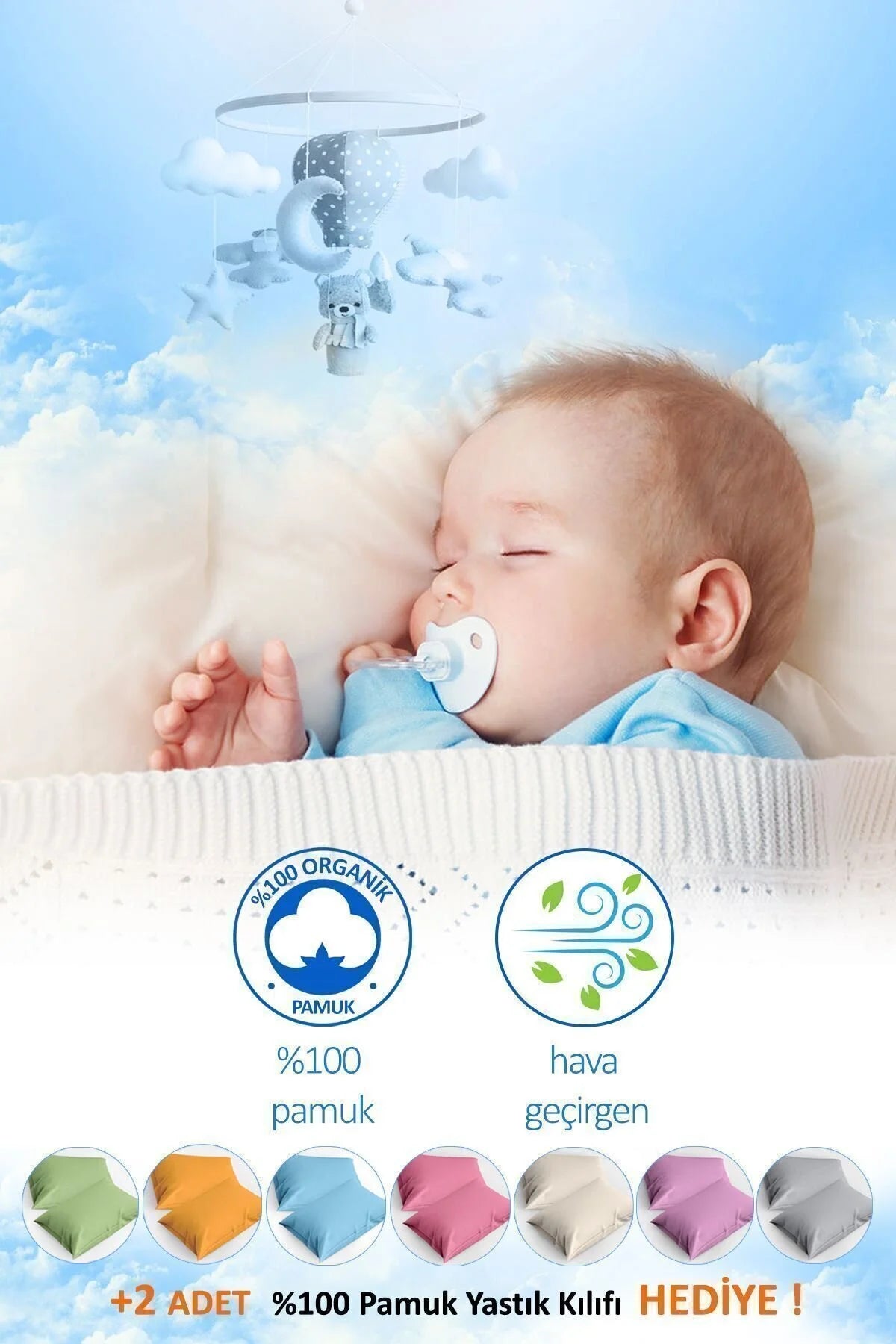 Bebek Yastığı 2’li Set 35×45 cm – %100 Pamuk + 2 Adet Kılıf Hediyesi