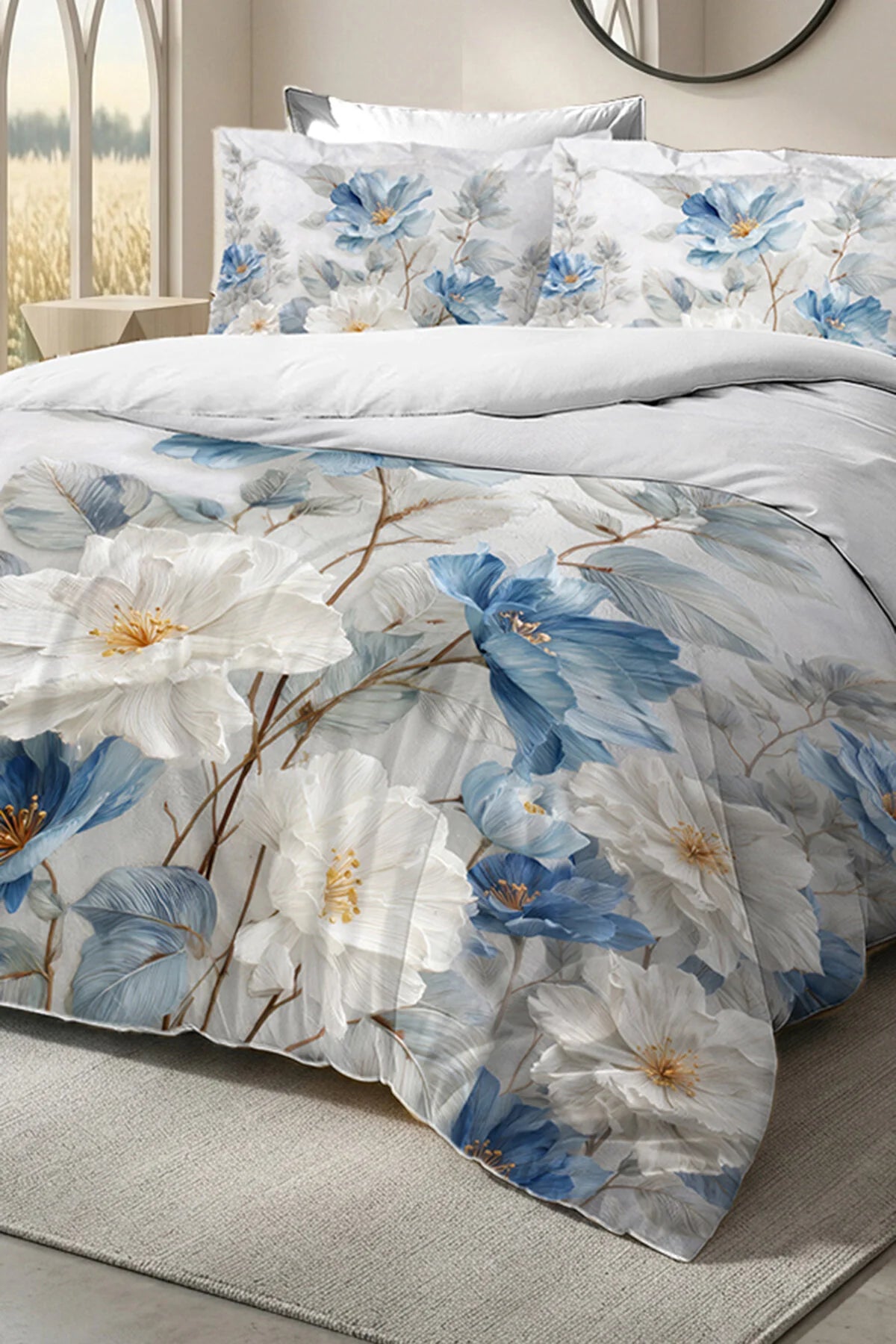 Premıum Pamuk Saten Çift Kişilik Nevresim Takımı Soft Blue