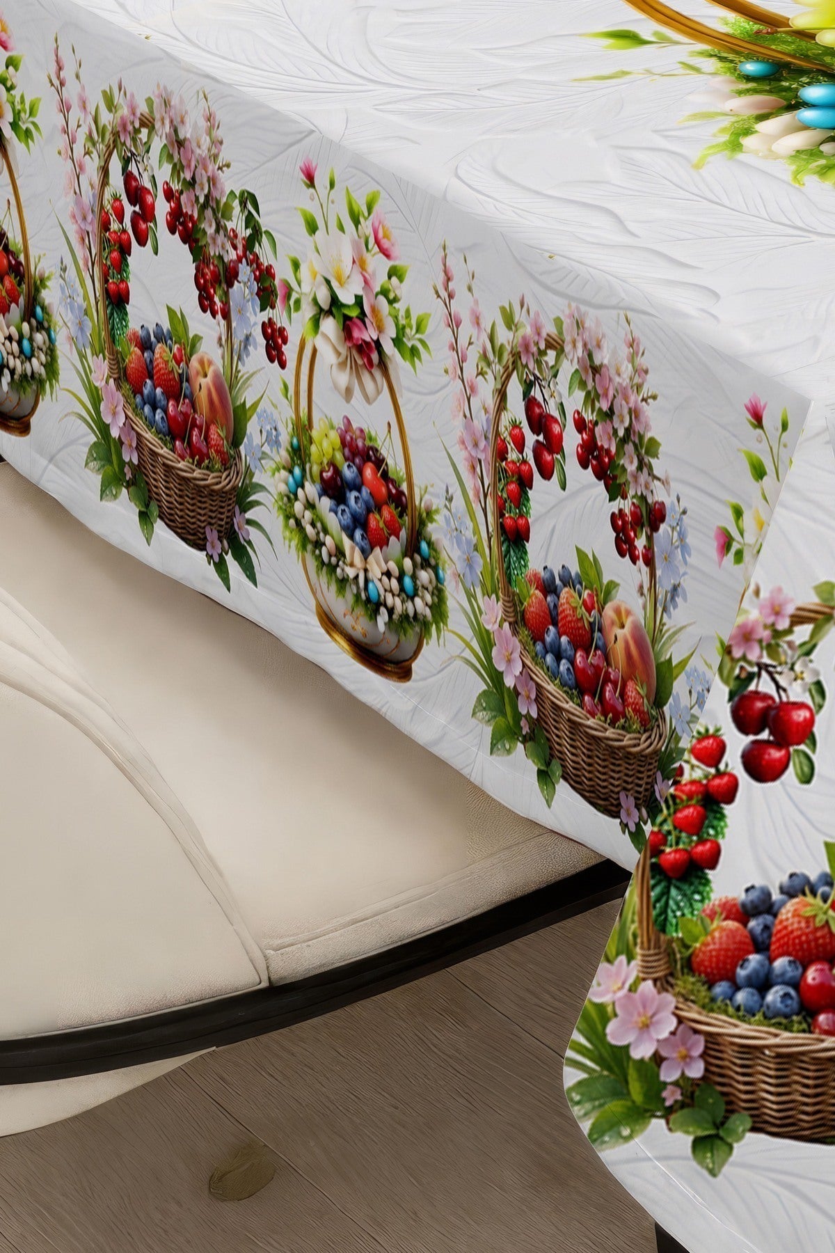 Masa örtüsü Jakar Dokuma Meyveli 5D Dijital Tasarım- Ütü Gerektirmez kumaş Kiraz