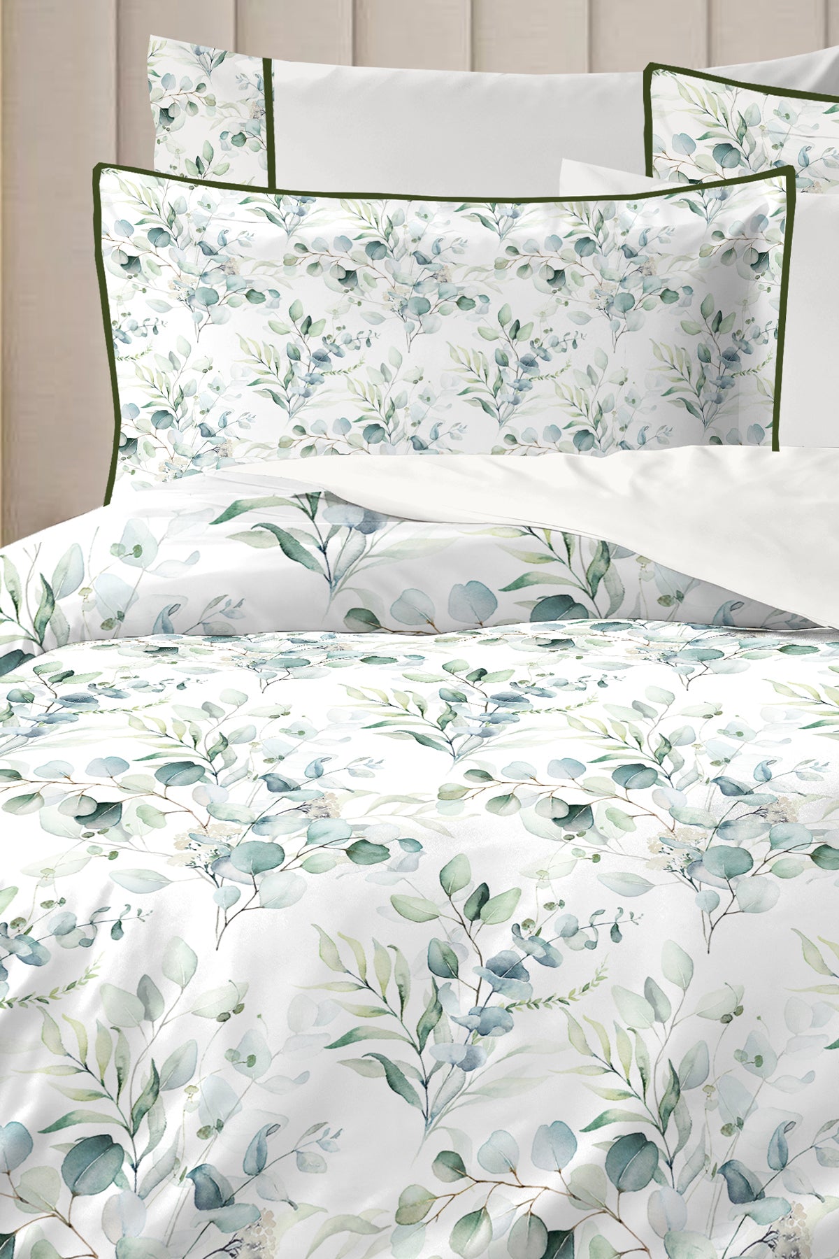 4 YASTIKLI Biyeli %100 Pamuk Percale Nevresim Takımı Çift Kişilik-Premium Özel Üretim Green