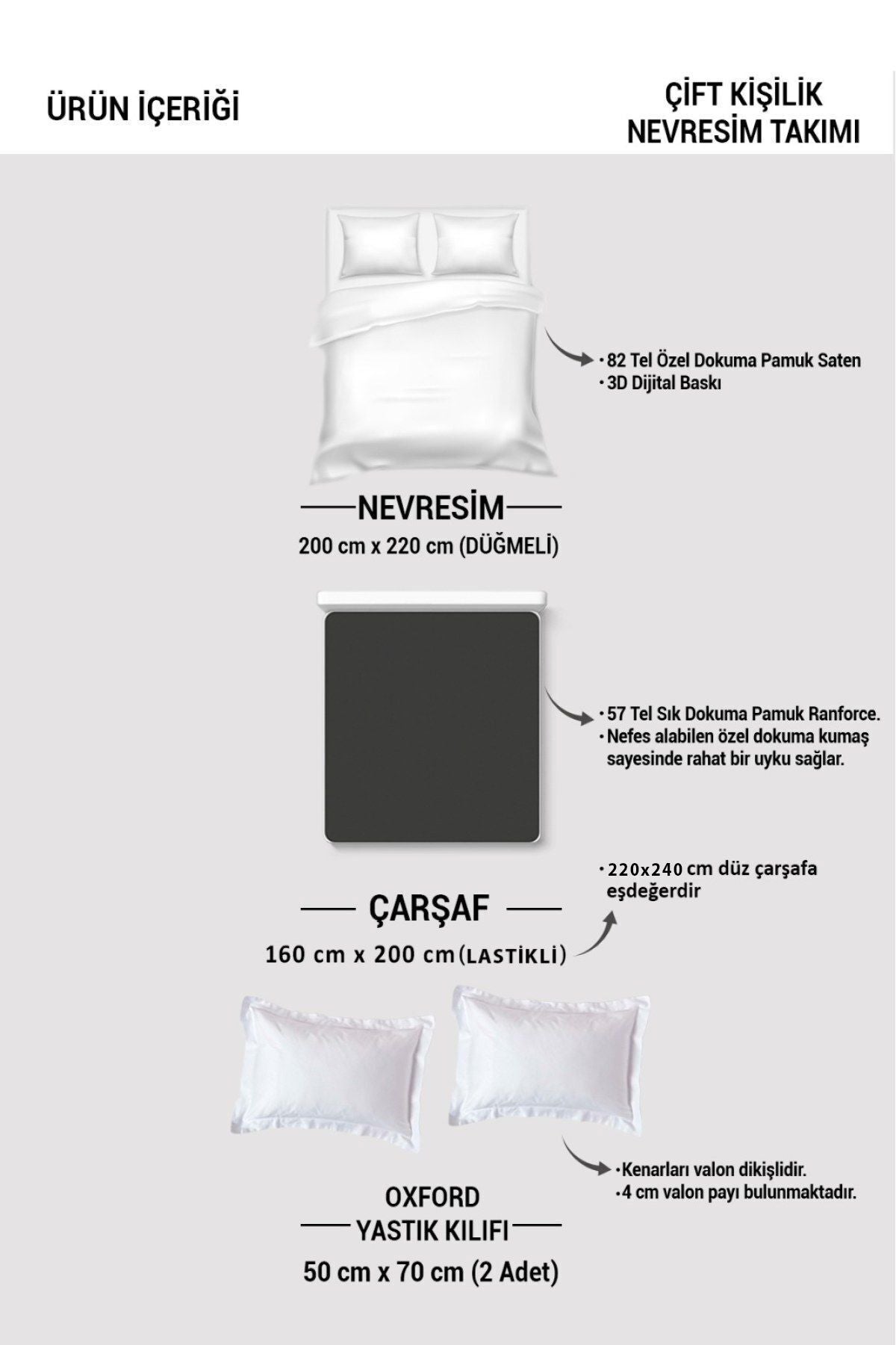Premıum Pamuk Saten Çift Kişilik Nevresim Takımı Anneler Günü