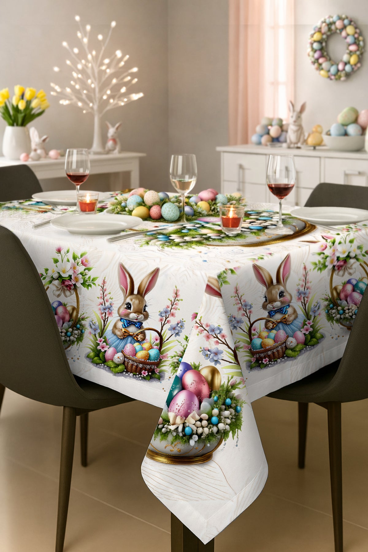 Masa Örtüsü-Renkli 5D Dijital Tasarım- Özel Jakar Dokuma kumaş Ütü Gerektirmez