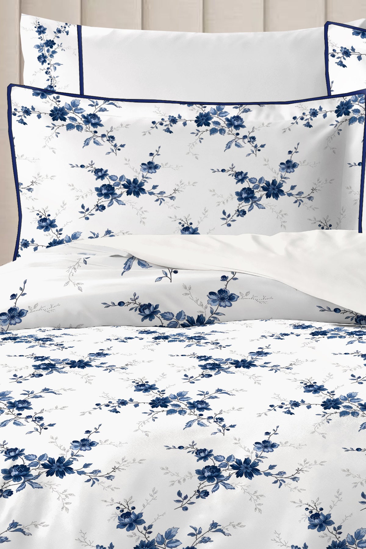 4 YASTIKLI Biyeli %100 Pamuk Percale Nevresim Takımı Çift Kişilik-Premium Özel Üretim Blue